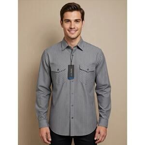 Van Heusen-Studio Dress Shirt Men's Large Blue Pinstripe Slim Fit New